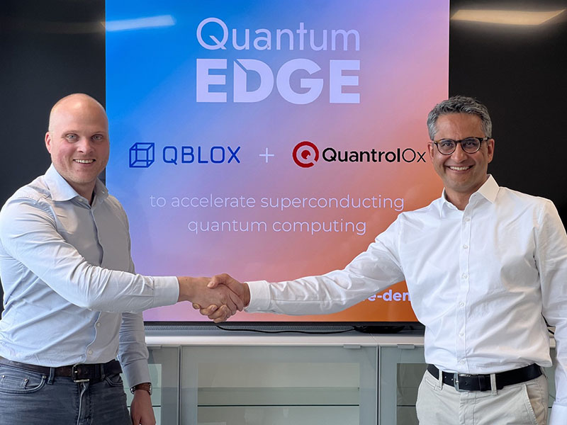 Dr Niels Bultink (CEO Qblox) and Vishal Chatrath (CEO QuantrolOx) secure the partnership together